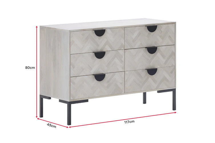 Brosa Hertz Wide Chest of Drawers (White Wash)