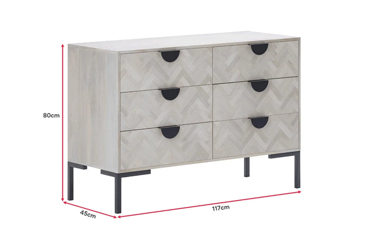 Brosa Hertz Wide Chest of Drawers (White Wash)