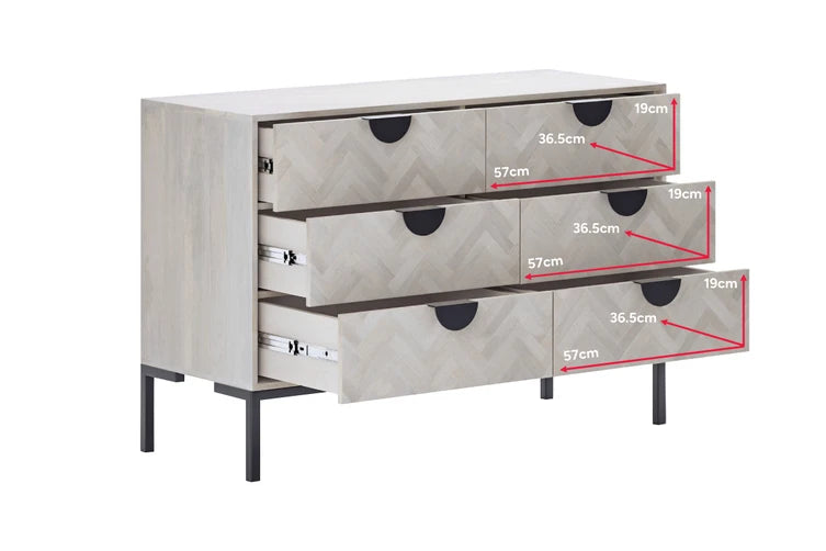 Brosa Hertz Wide Chest of Drawers (White Wash)