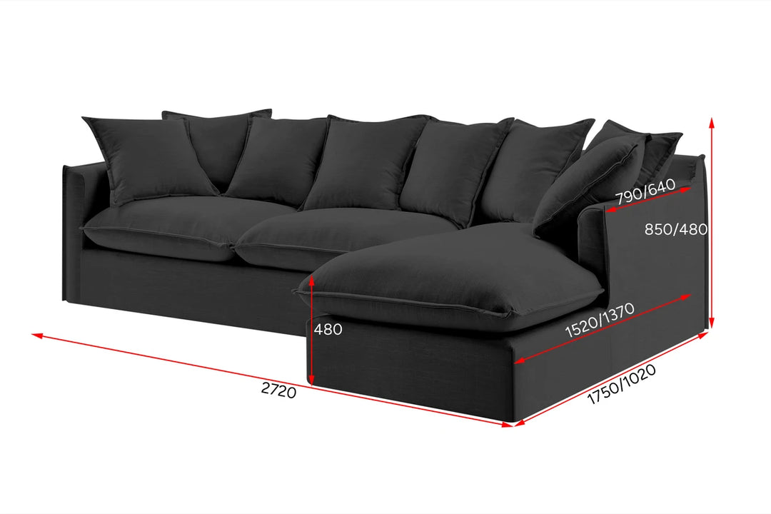 Brosa Palermo 3 Seater Modular Sofa with Right Chaise (Night Black)