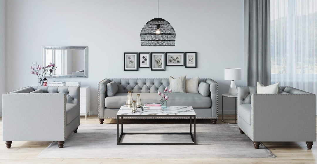 Brosa Madeline Chesterfield 3 Seater Sofa - Classic Traditional Sofa Heron Grey