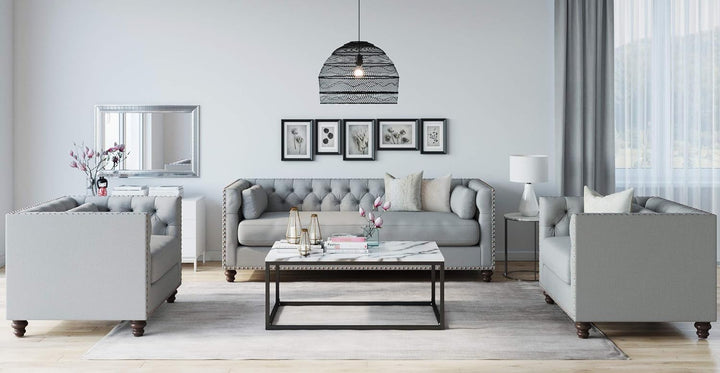 Brosa Madeline Chesterfield 3 Seater Sofa - Classic Traditional Sofa Heron Grey