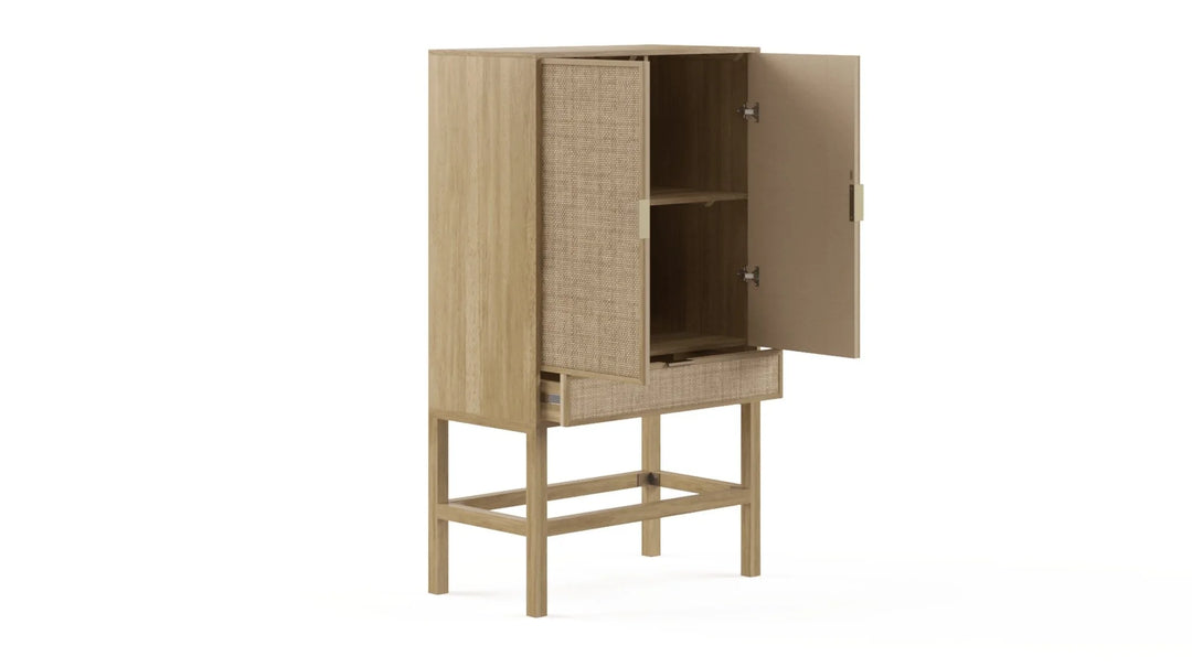 Brosa Caledonia Rattan Bar Cabinet (Bleached Solid Mango Wood)