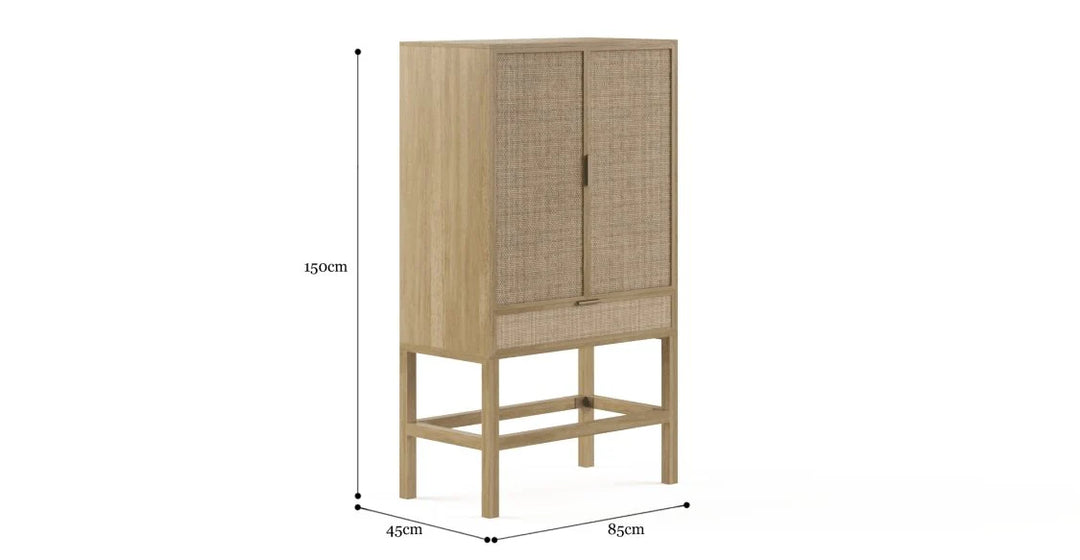 Brosa Caledonia Rattan Bar Cabinet (Bleached Solid Mango Wood)