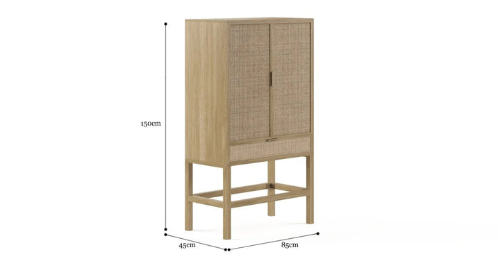 Brosa Caledonia Rattan Bar Cabinet (Bleached Solid Mango Wood)