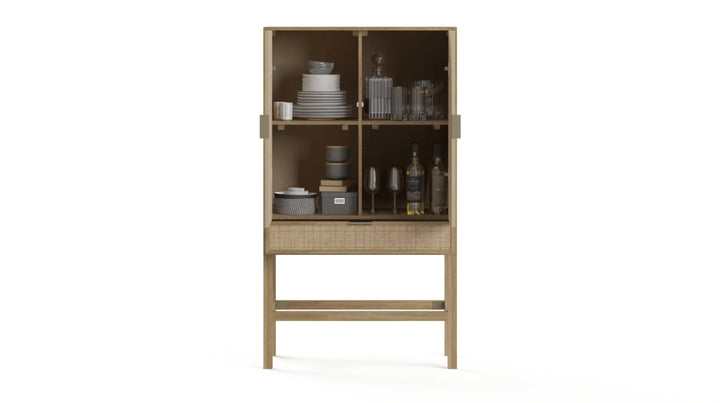 Brosa Caledonia Rattan Bar Cabinet (Bleached Solid Mango Wood)